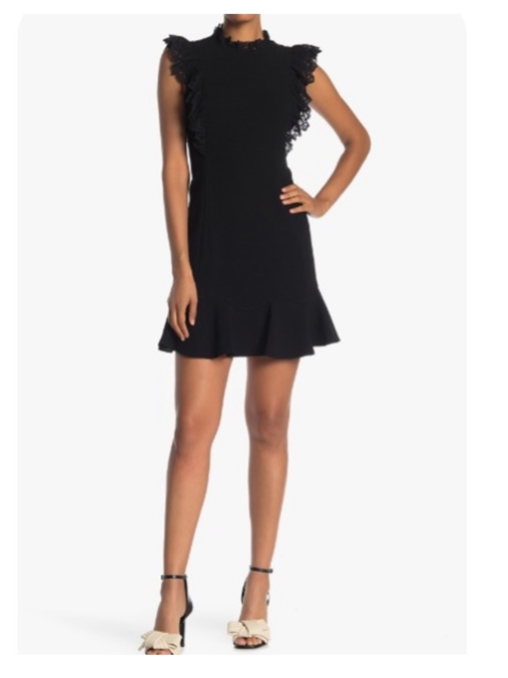 Rebecca Taylor black mock neck dress with lace details size 4